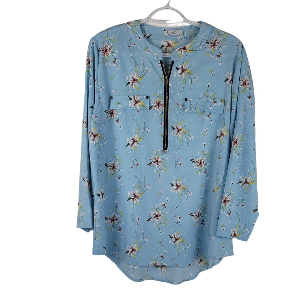 ANGVNS Women Chiffon Blouse V-Neck Women Dress Shirts Top L